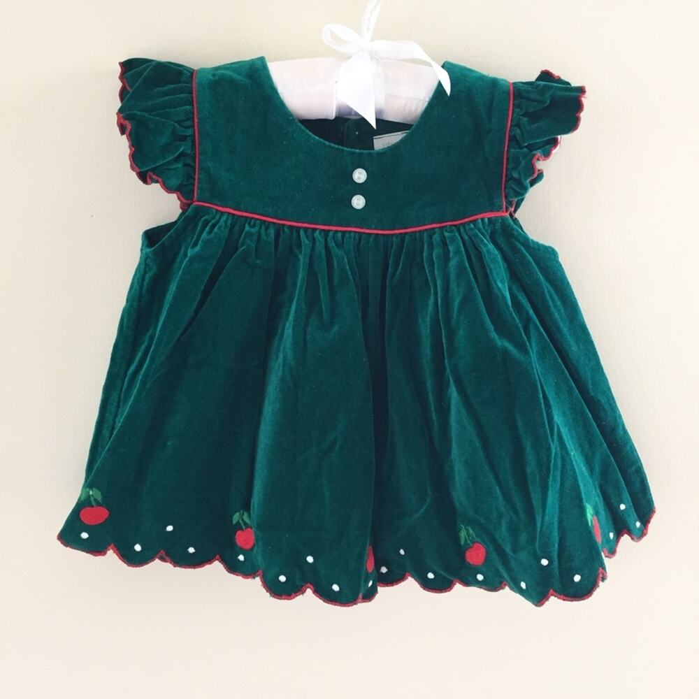 Vintage Green Velvet Holiday Pinafore Dress 12 Months